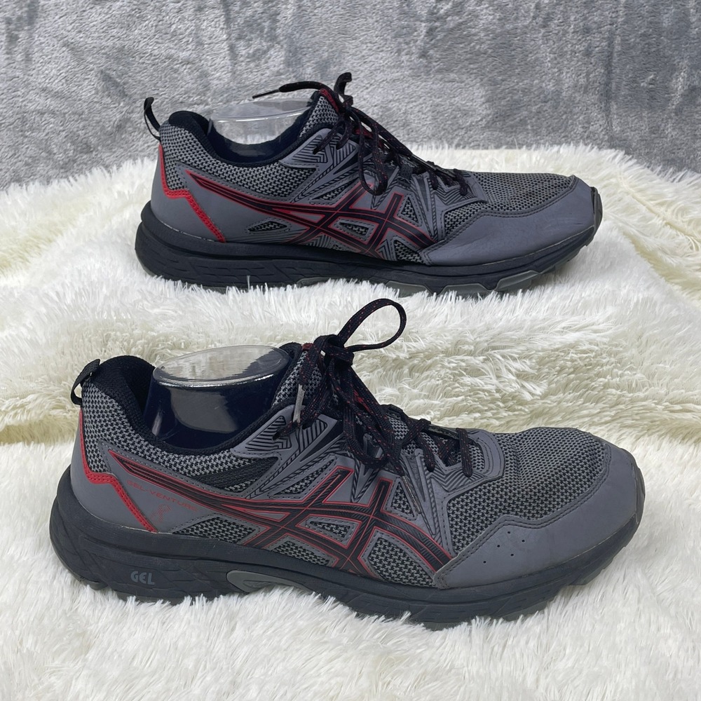 Asics Gel-Venture 8 Running Shoes Mens 12 Extra Wide Grey Red Excellent Trail 4E